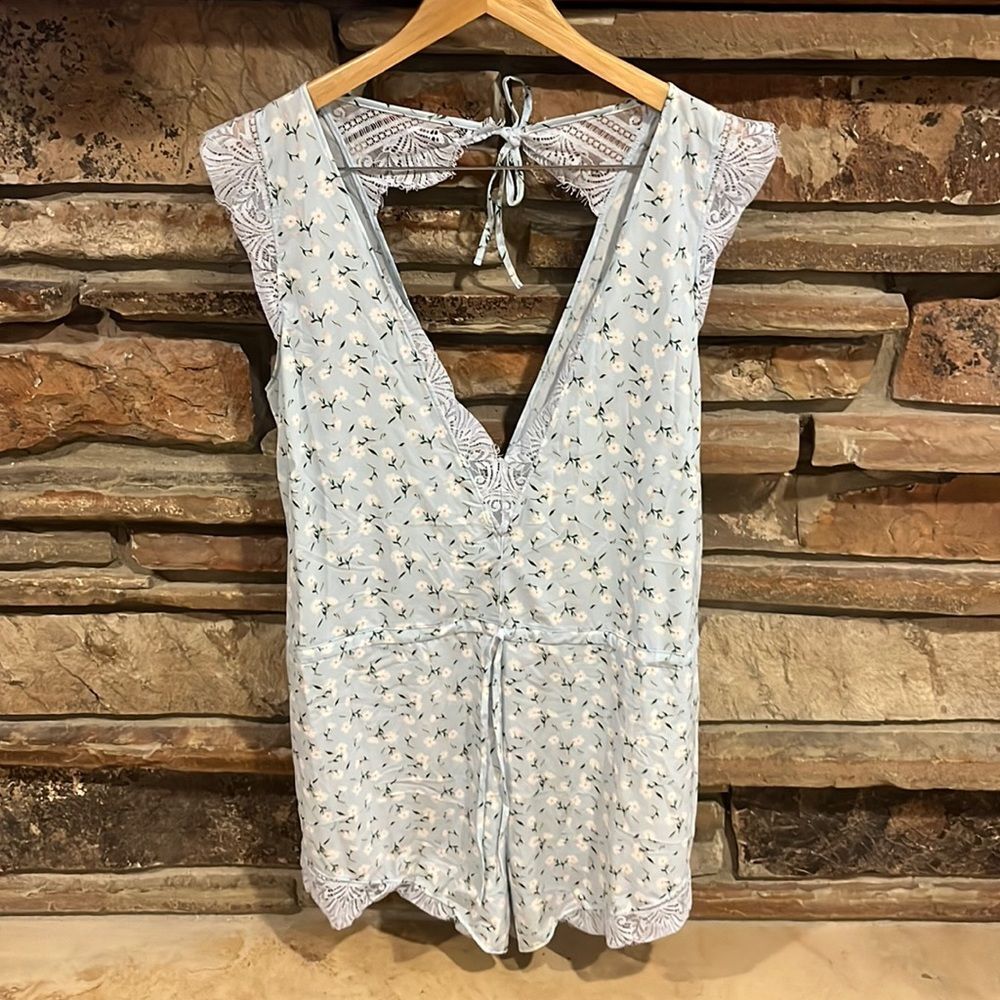 Mentionables Blue Floral Lace Romper
